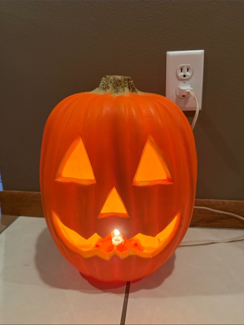 Vintage Gemmy Foam Plastic Blow Mold Large Lighted Pumpkin 14"
